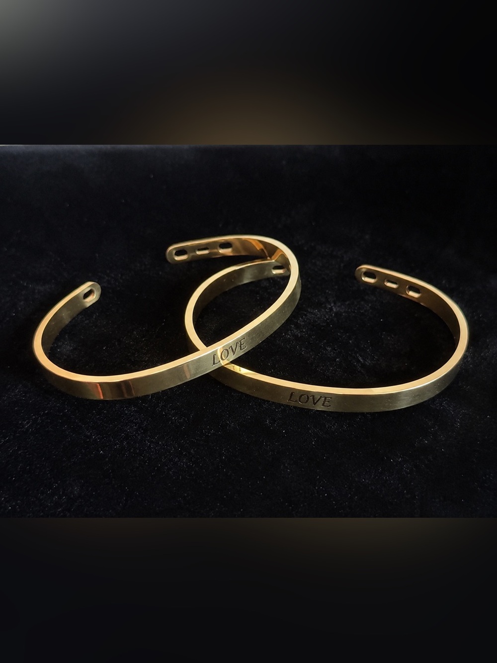 Set of 2 Gold Tone LOVE Cuff Bracelets – Minimalist Stackable Bangles